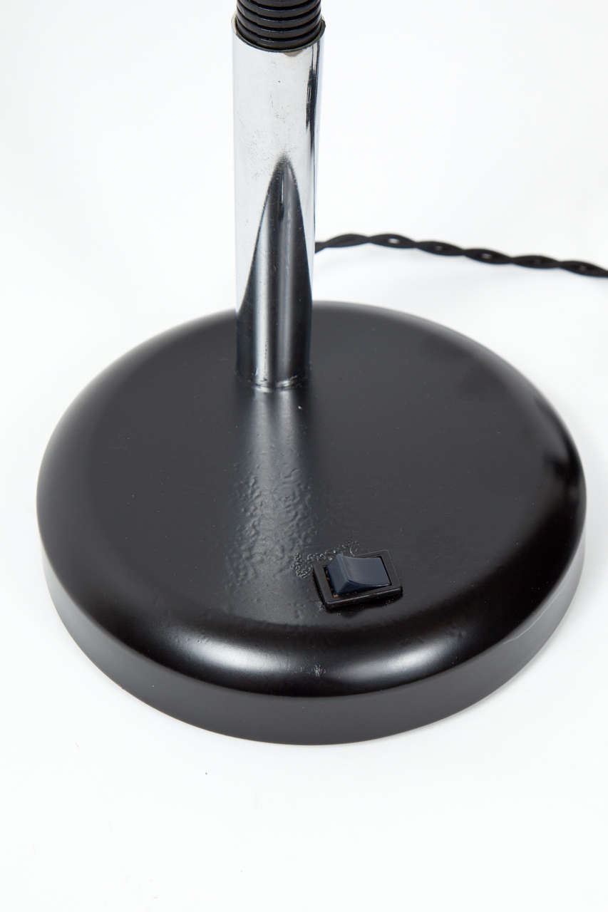 Chrome Clean-Lined Black Gooseneck Desk Lamp For Sale