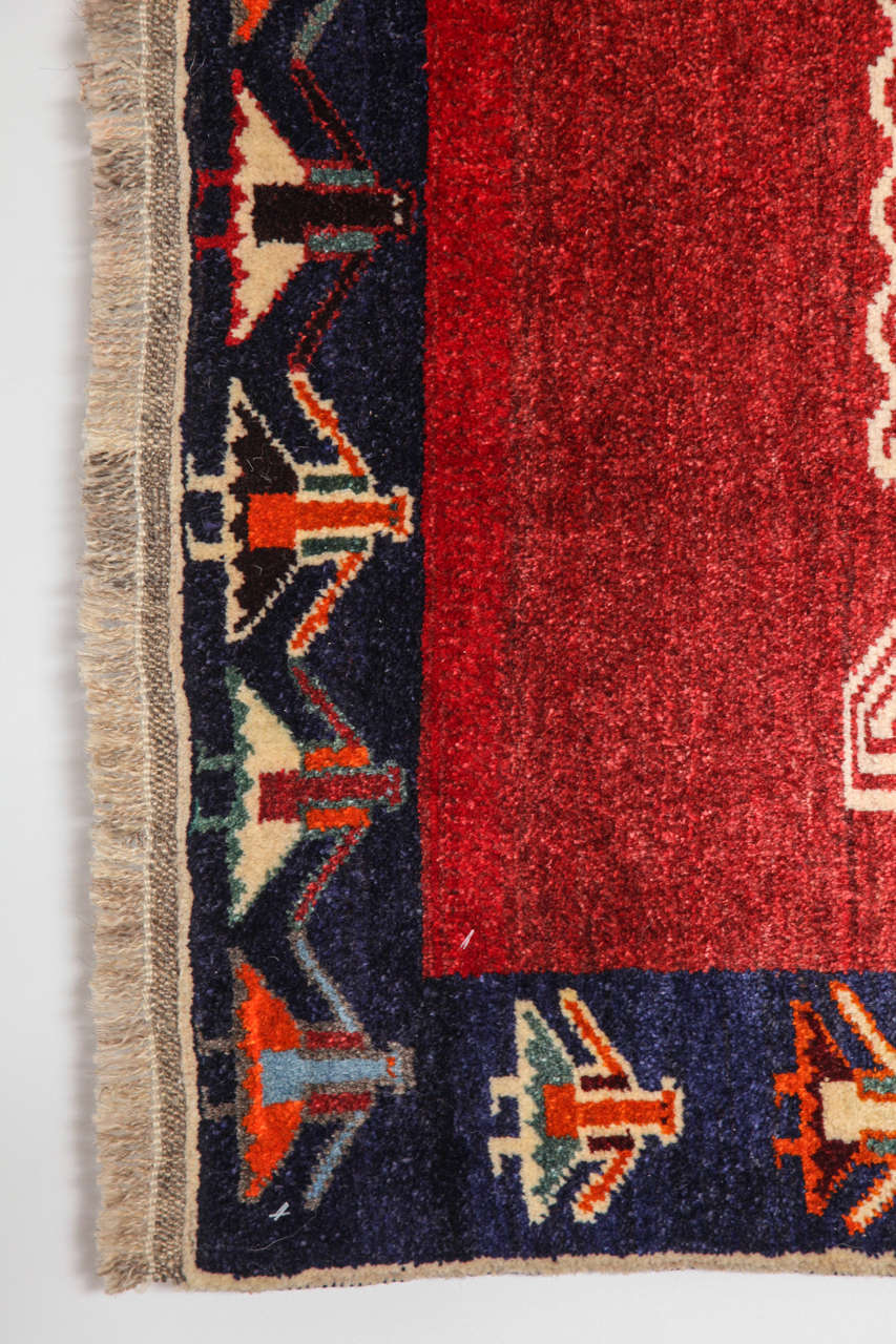 Vintage Qashqai Animal Rug, Red, Wool, Circa 1940s, 4’ x 6’ For Sale 1