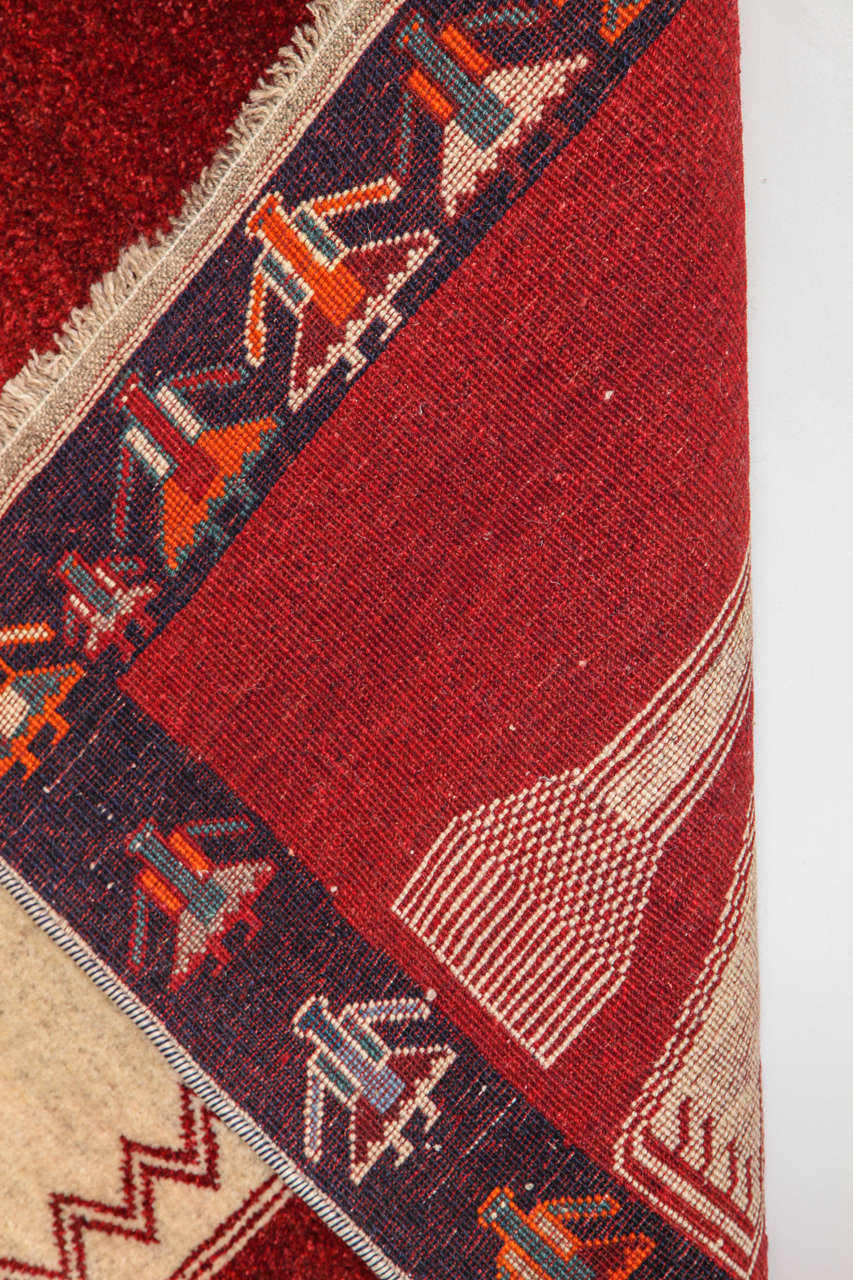Vintage Qashqai Animal Rug, Red, Wool, Circa 1940s, 4’ x 6’ For Sale 3