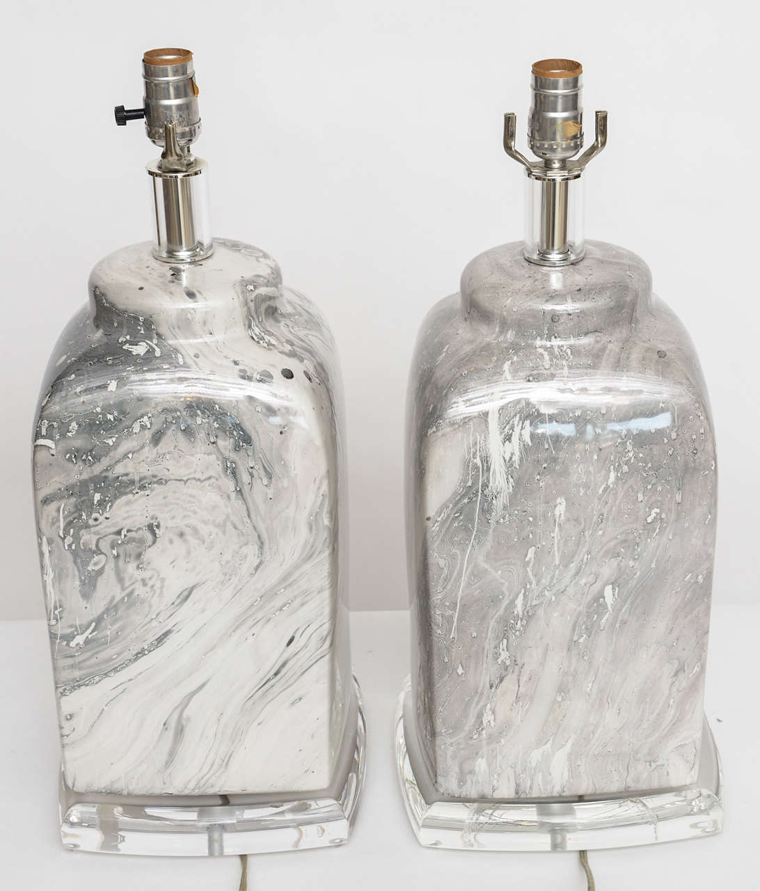 Pair of 70's Marbelized Ceramic Lamps 1