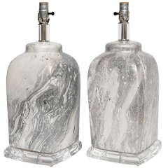 Pair of 70's Marbelized Ceramic Lamps
