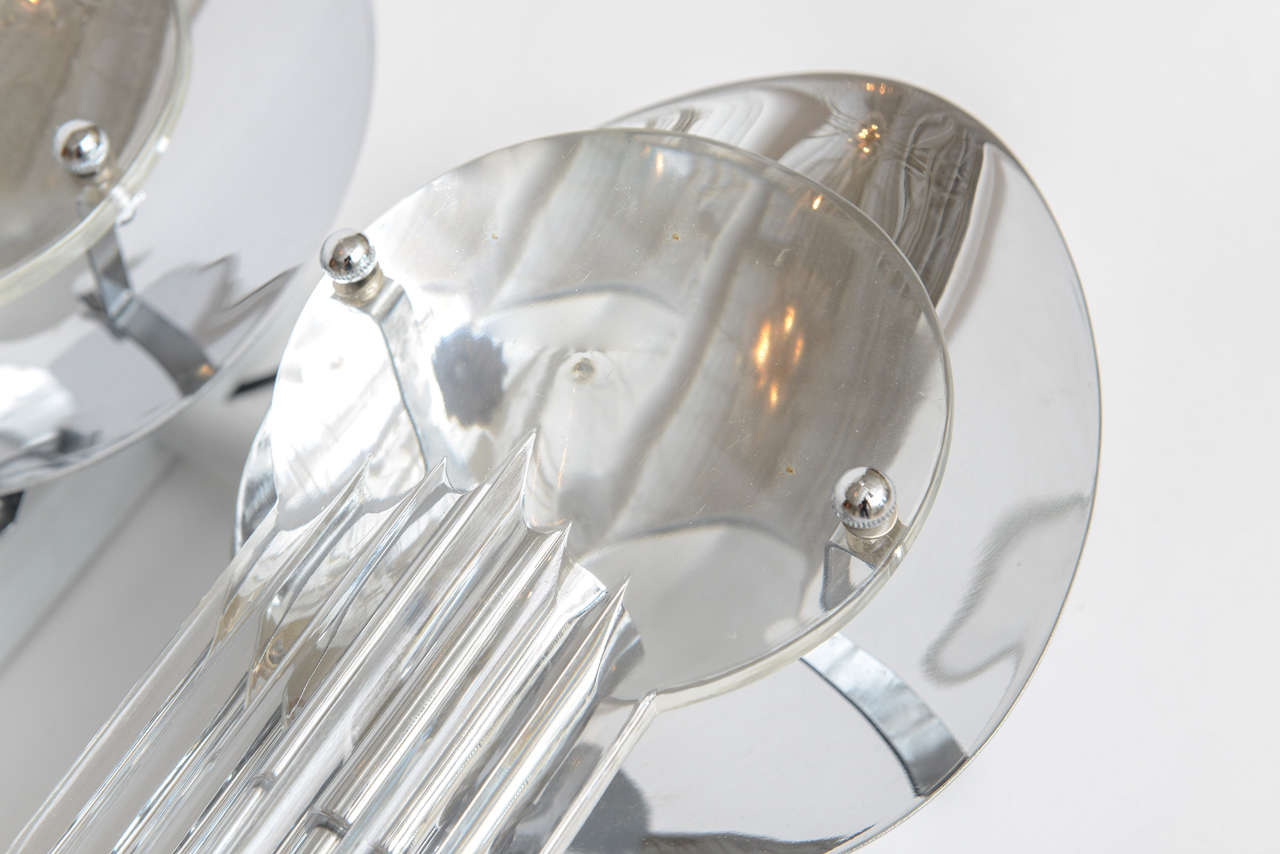 Mid-20th Century Pair of Chrome and Optical Glass Three-Light Sconces by Gaetano Sciolari