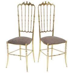 Vintage Pair of Tall Brass Chiavari Chairs