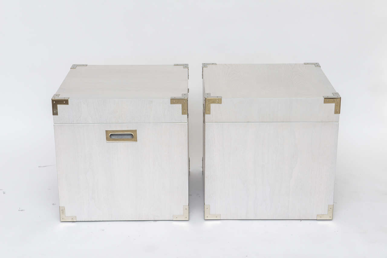 American Pair of Bleached Walnut Trunks and End Tables