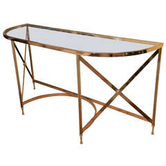 Antique Shaped Brass Console with Glass Top