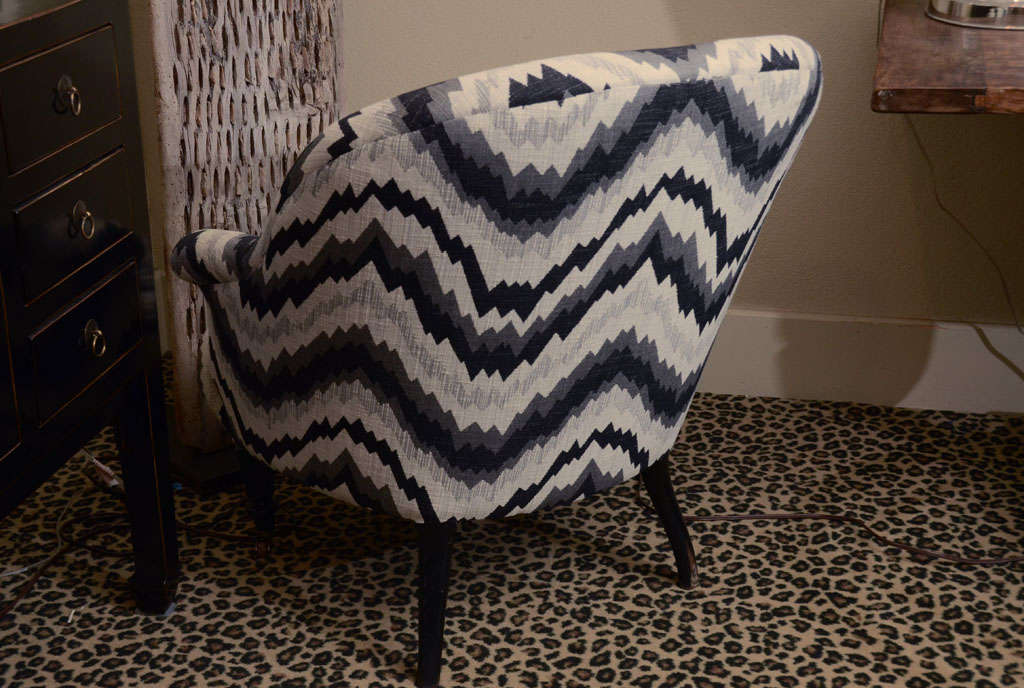 French Napoleon Style Chair with Black, Gray and White Chevron Pattern For Sale