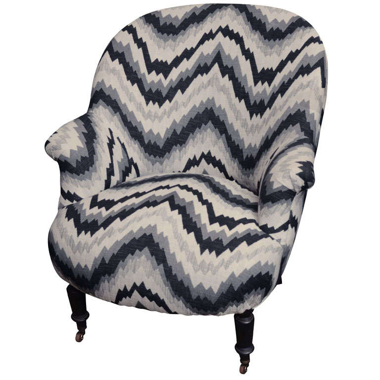 Napoleon Style Chair with Black, Gray and White Chevron Pattern For Sale