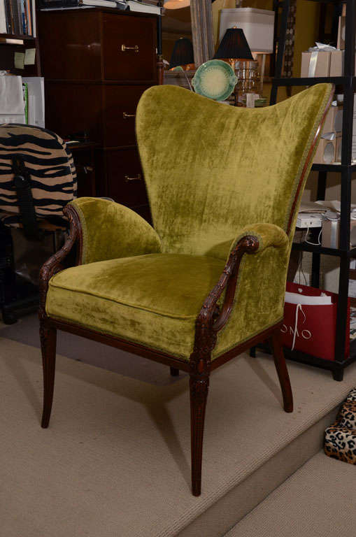 Butterfly Wing Chair in original velvet, was from a hotel in Chicago from the 1920's,