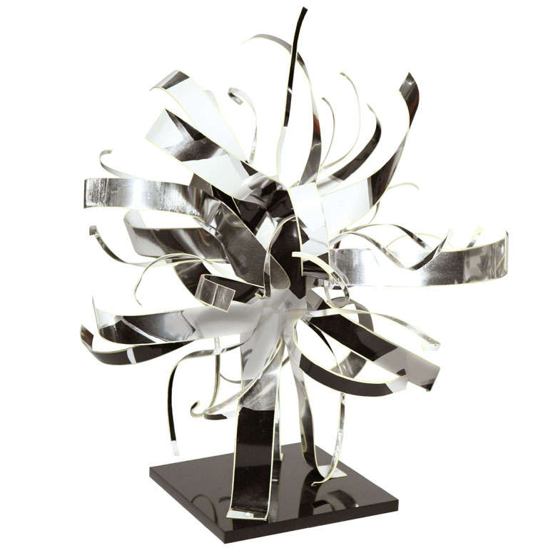 Dorothy Gillespie Black & White Enamel Aluminum "Ribbon" Table Sculpture, 1989  