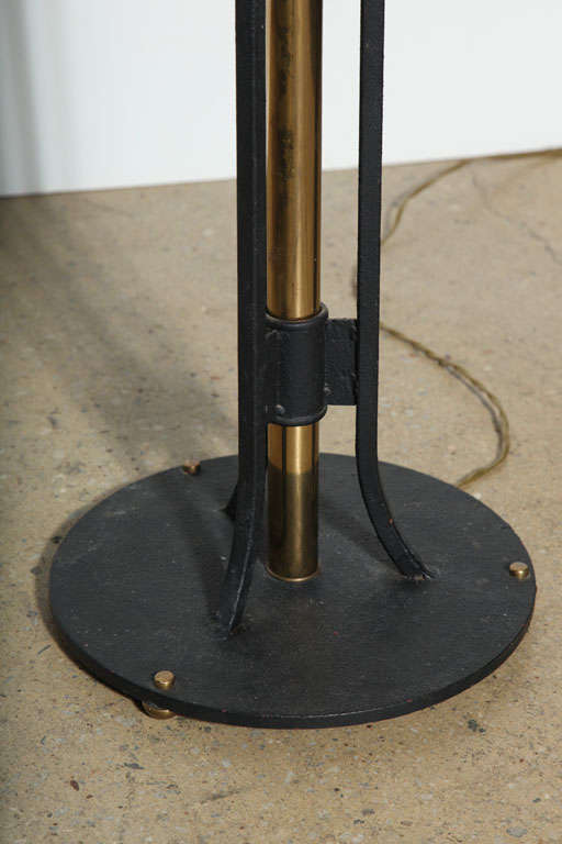 American Substantial Hart Associates Art Deco Revival Black Iron and Brass Torchiere