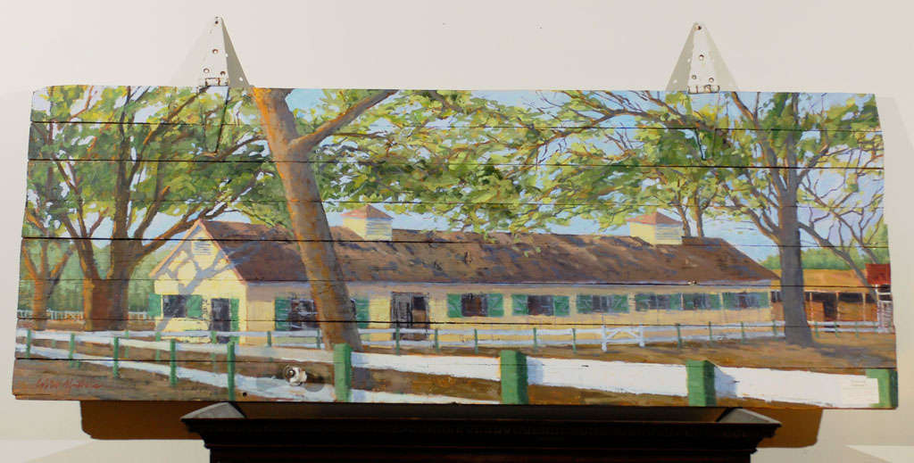 Painting on 20th C Original Barn Door by Libby Mathews