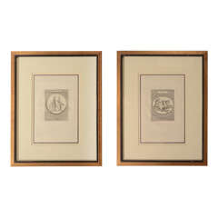 Antique Pair of 18th Century Italian Etchings in Gilt Wood Frames