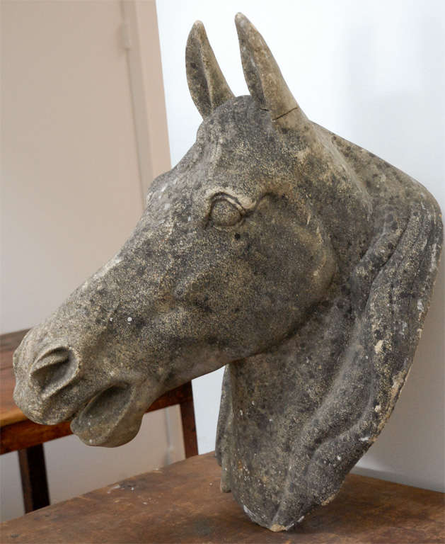 19th Century Cement Horse Head From Stable, France C. 1800