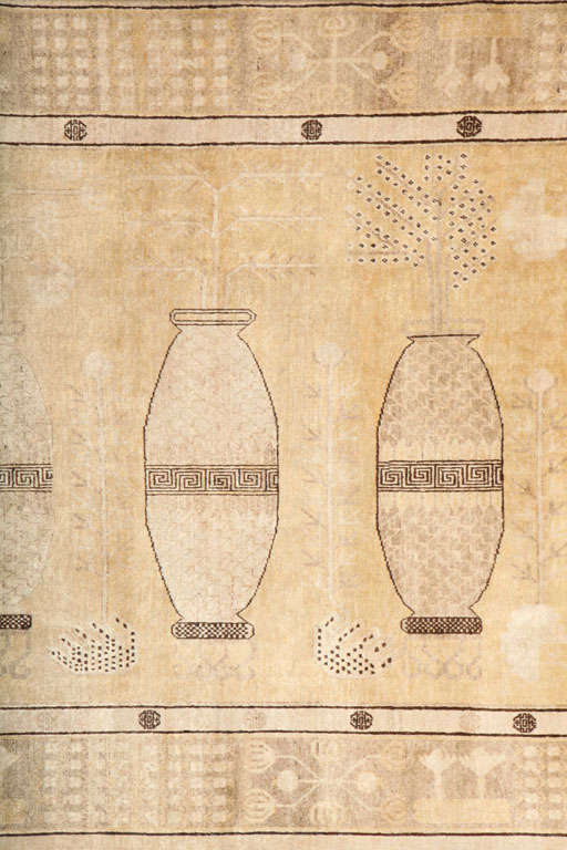 Uzbek Antique 1870s Persian Samarkand Khotan Rug, Wool, 7' x 14' For Sale