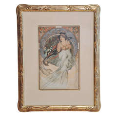 Alphonse Mucha, Signed Original Lithograph on Silk, "La Musique"