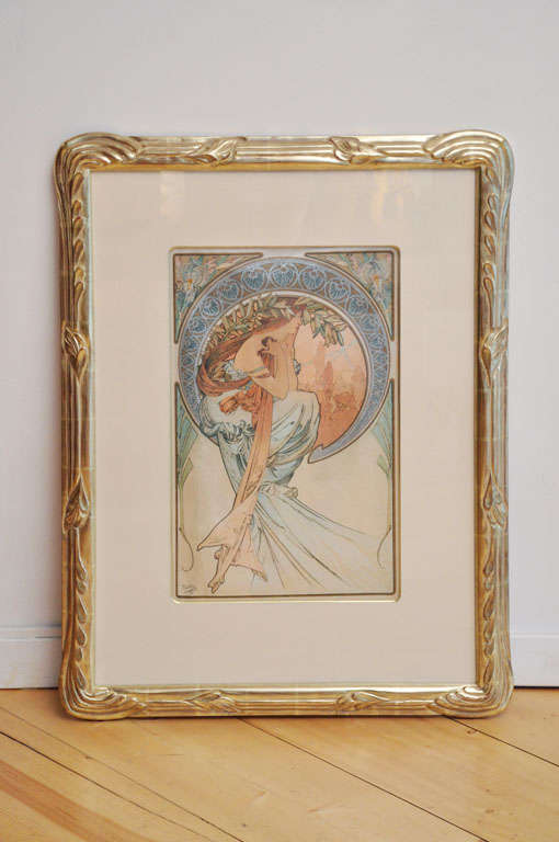 Alphonse Mucha from the Arts Series.  Extraordinary lithograph on silk in custom frame.