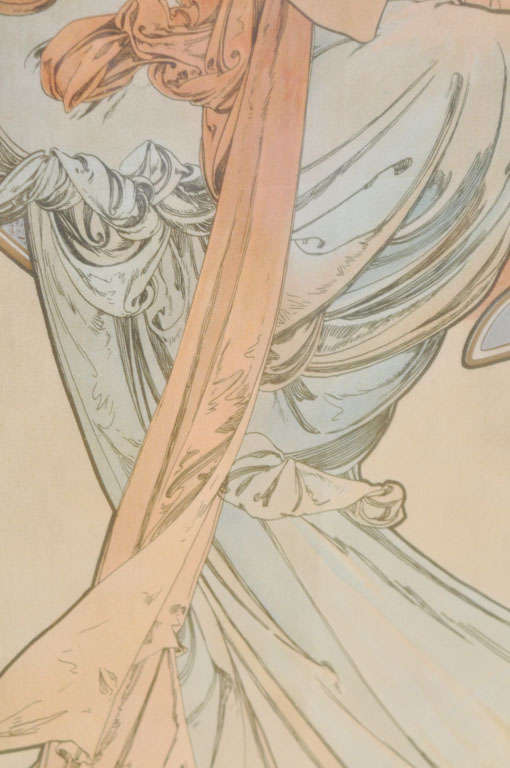 Alphonse Mucha, Signed Original Lithograph on Silk, 