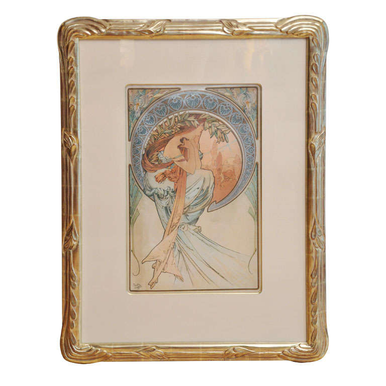 Alphonse Mucha, Signed Original Lithograph on Silk, "La Poesie" For Sale
