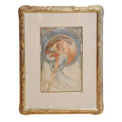 Alphonse Mucha, Signed Original Lithograph on Silk, "La Poesie"