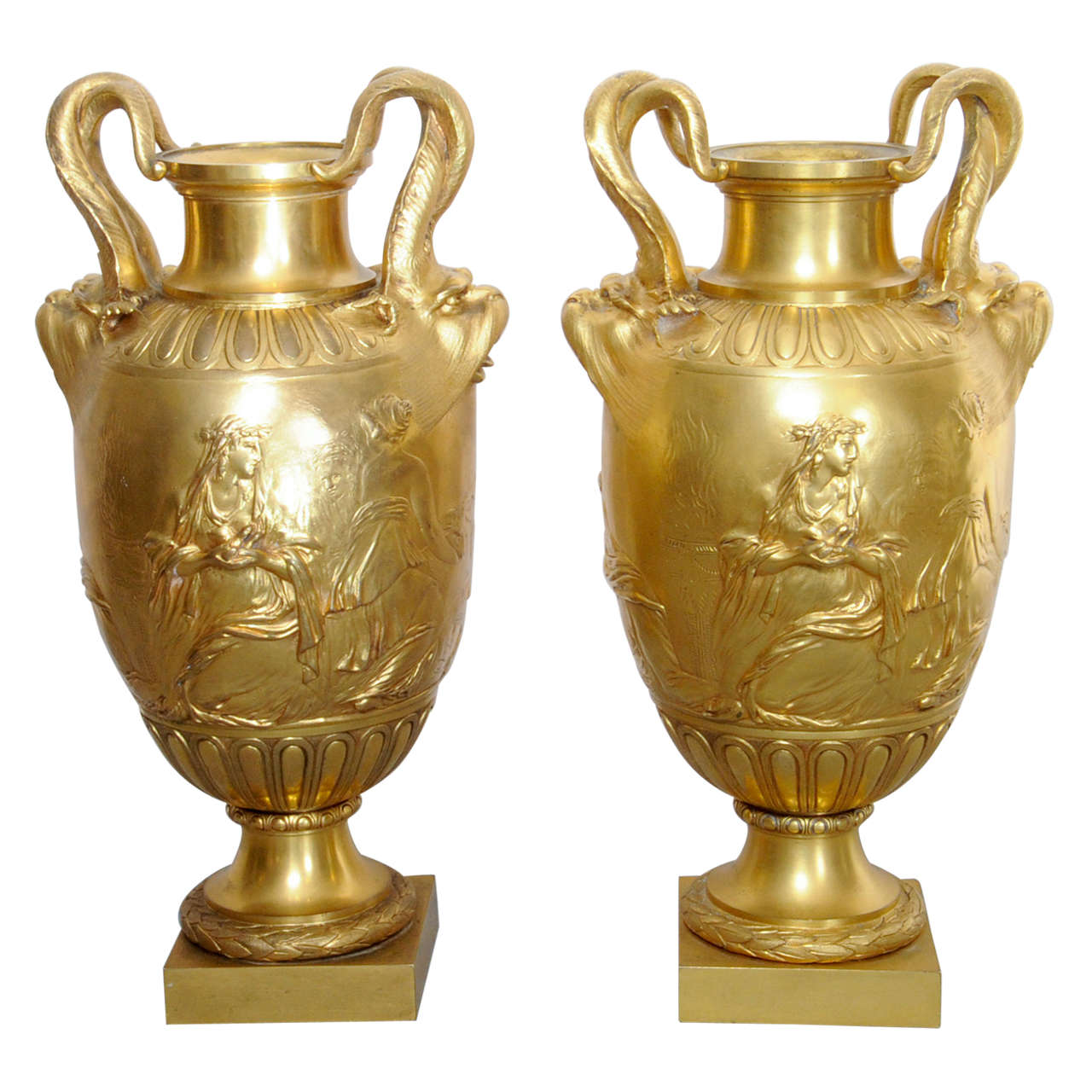 A Pair of French 19th Century Ormolu Ornamental Vases For Sale