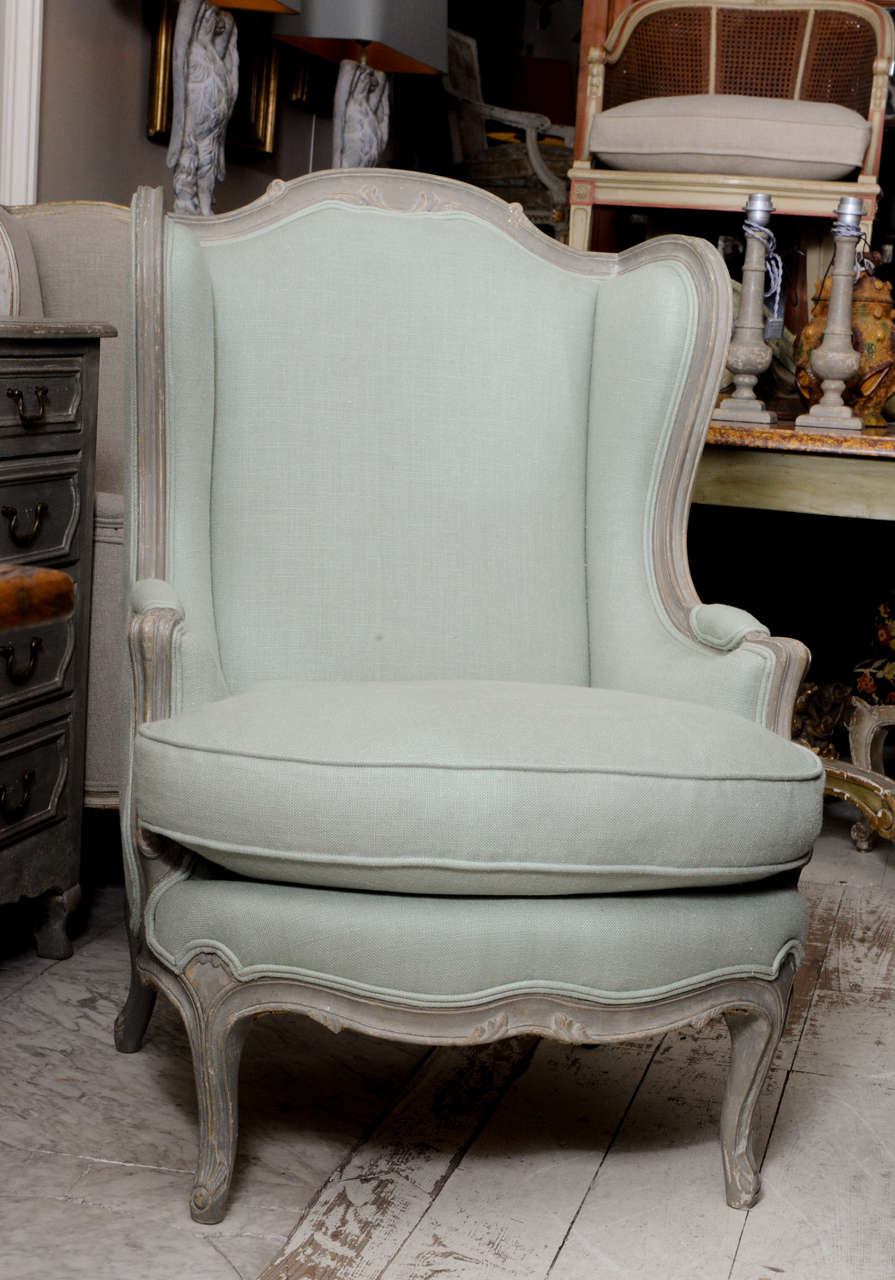 A grey/green French Bergere, with a jade-green fabrique