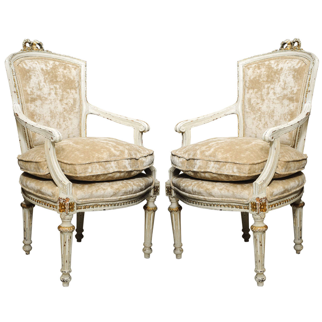 A Pair of Louis XVI 19th Century French Armchairs For Sale