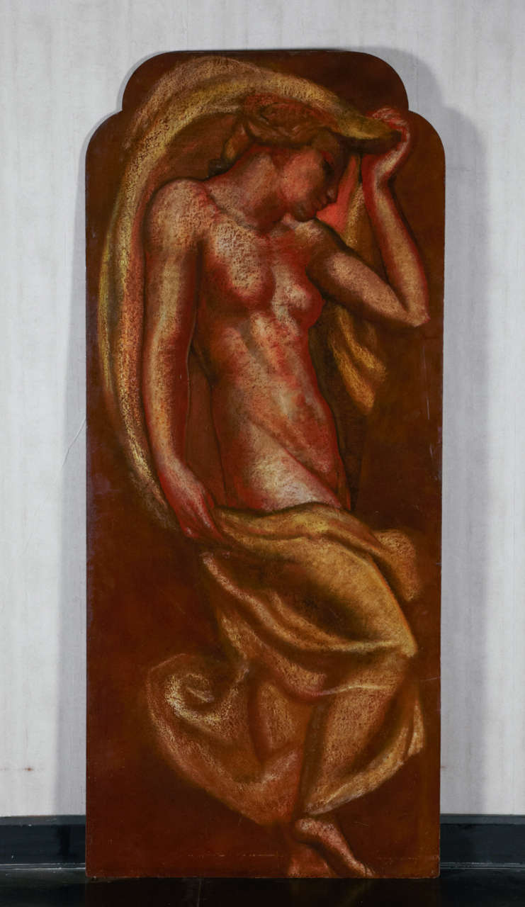 Large Pastel on Panel "Naked Draped Women"