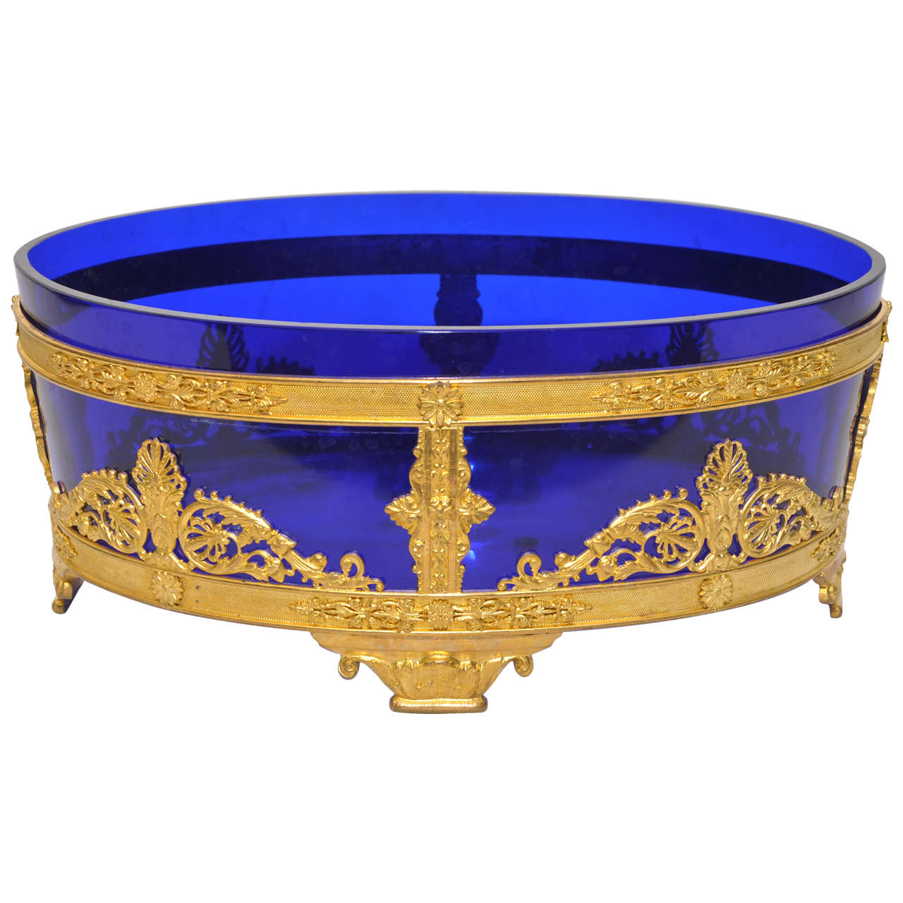 Gorgeous Centerpiece of Blue Crystal and Gilded Bronze Empire Style For Sale