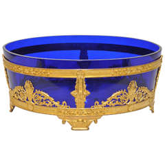 Gorgeous Centerpiece of Blue Crystal and Gilded Bronze Empire Style