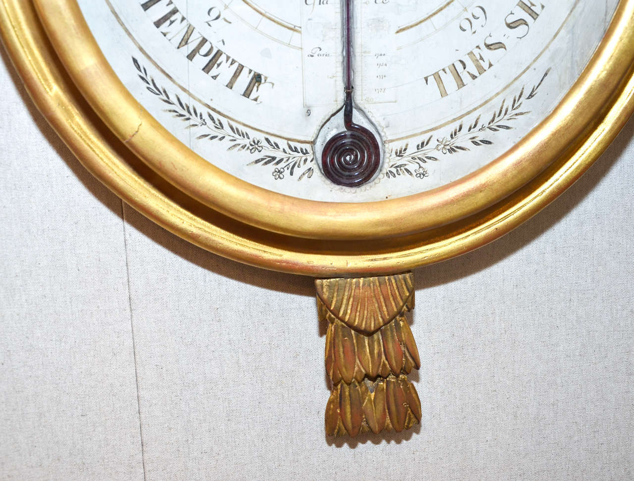 18th Century and Earlier Gorgeous gilded wood Louis XVI barometer. For Sale