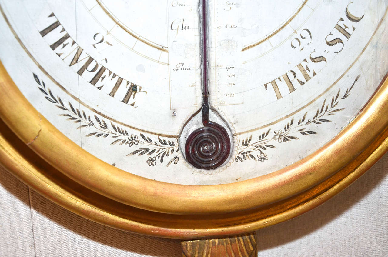Gorgeous gilded wood Louis XVI barometer. For Sale 3