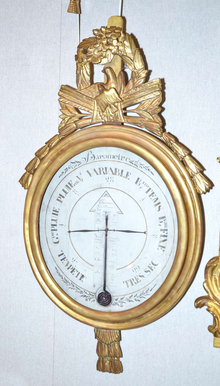 Gorgeous gilded wood Louis XVI barometer. For Sale 4