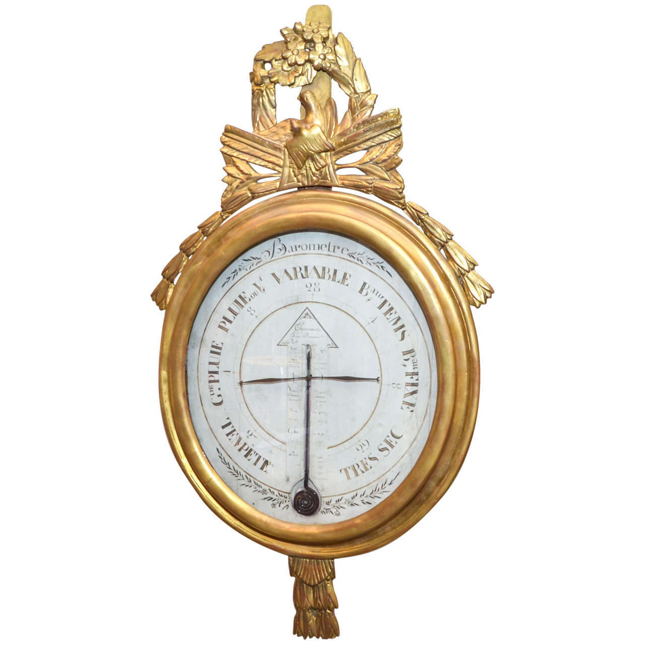 Gorgeous gilded wood Louis XVI barometer. For Sale