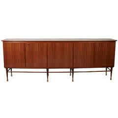 Interesting  Big Italian Walnut 1950's Five Doors Sideboard.