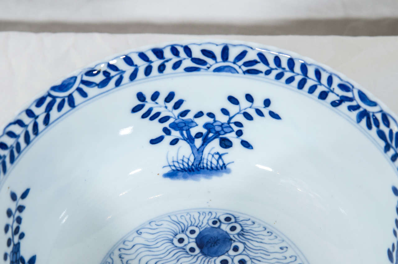 Porcelain Chinese Blue and White Bowl with Fish