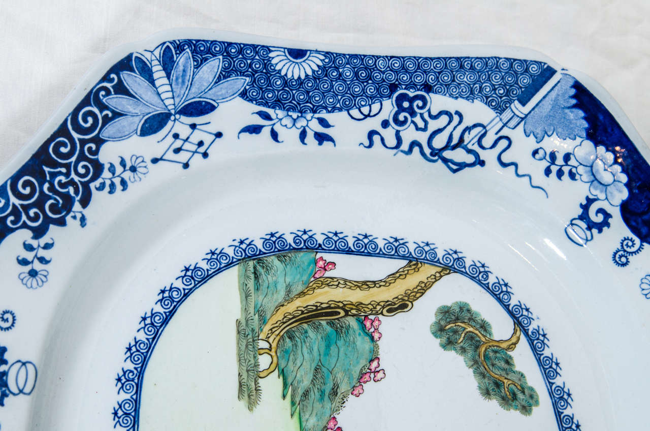 Spode Platter with Chinoiserie Scene and Blue and White Border In Excellent Condition In Katonah, NY