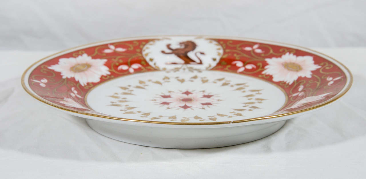 Pair Antique Chamberlain's Worcester PorcelainArmorial Dishes  Orange Border In Excellent Condition In Katonah, NY