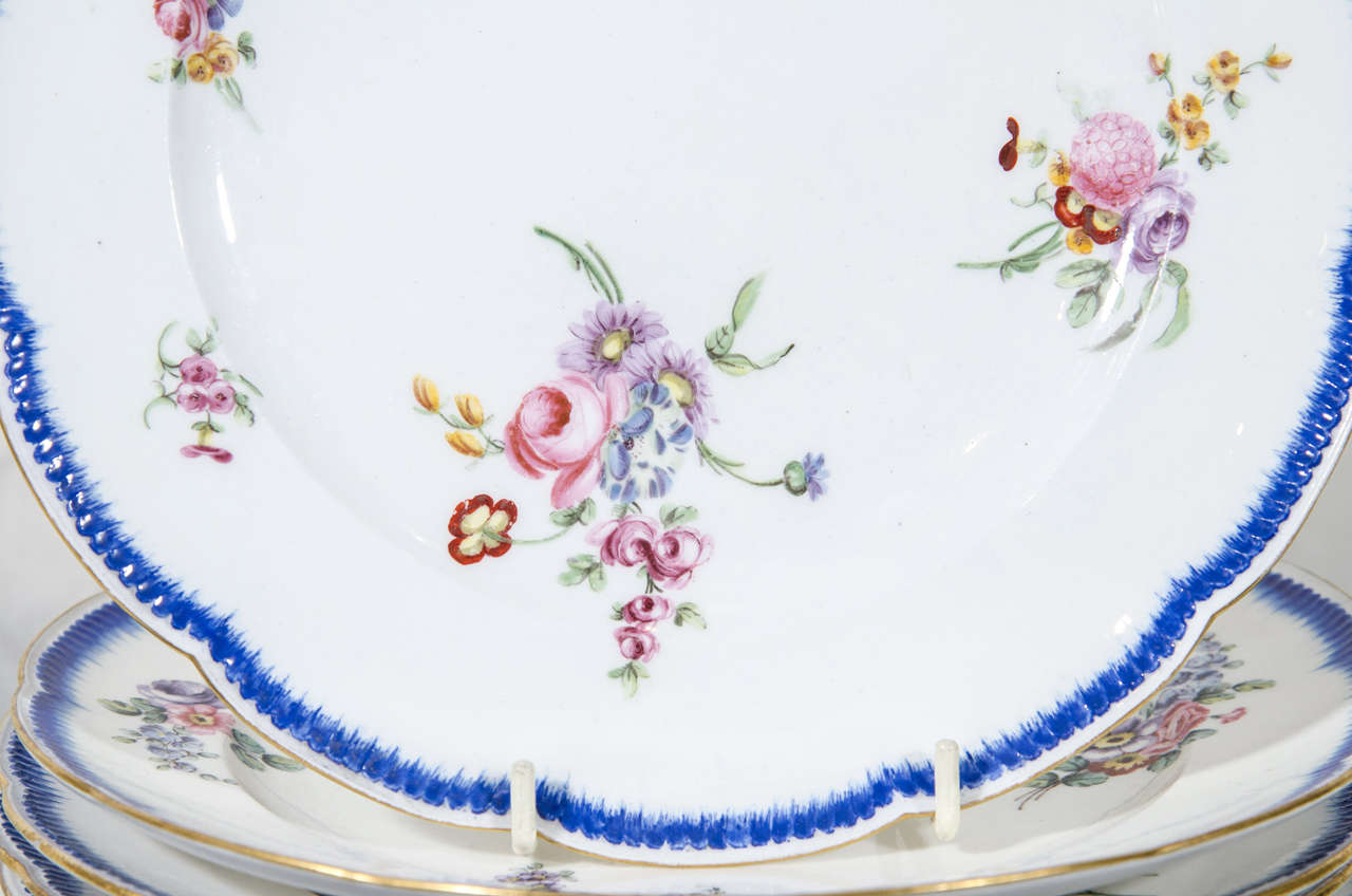 Set Dozen Antique Sèvres Porcelain Dinner Dishes with Feuille-de-Choux Borders In Excellent Condition In Katonah, NY