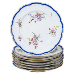 Set Dozen Antique Sèvres Porcelain Dinner Dishes with Feuille-de-Choux Borders