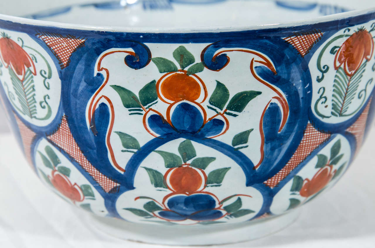 18th Century Dutch Delft Bowl Painted in Polychrome Colors