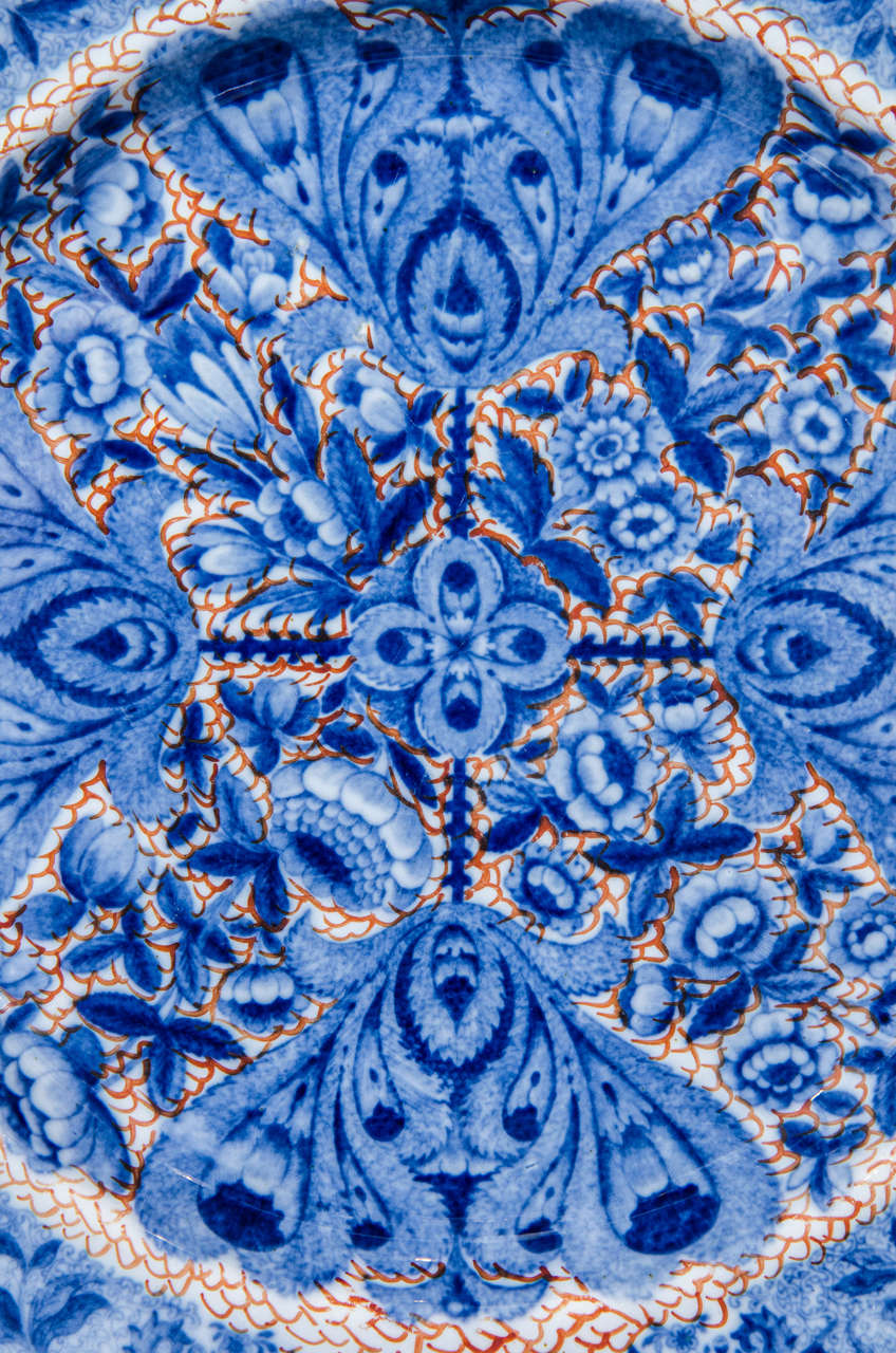 Set of 14 Blue and White and Red Clobbered Dishes