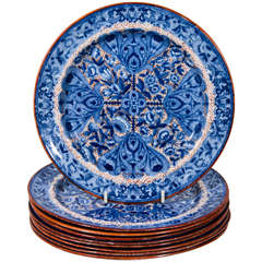 Set of 14 Blue and White and Red Clobbered Dishes