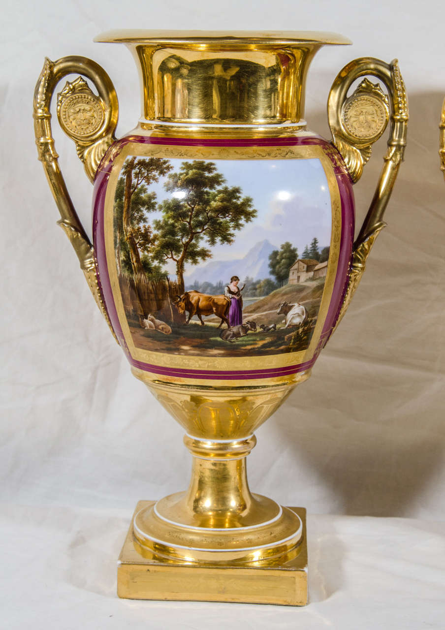 Pair Antique French Porcelain Vases with HandPainted Landscape Scenes at 1stDibs french vases