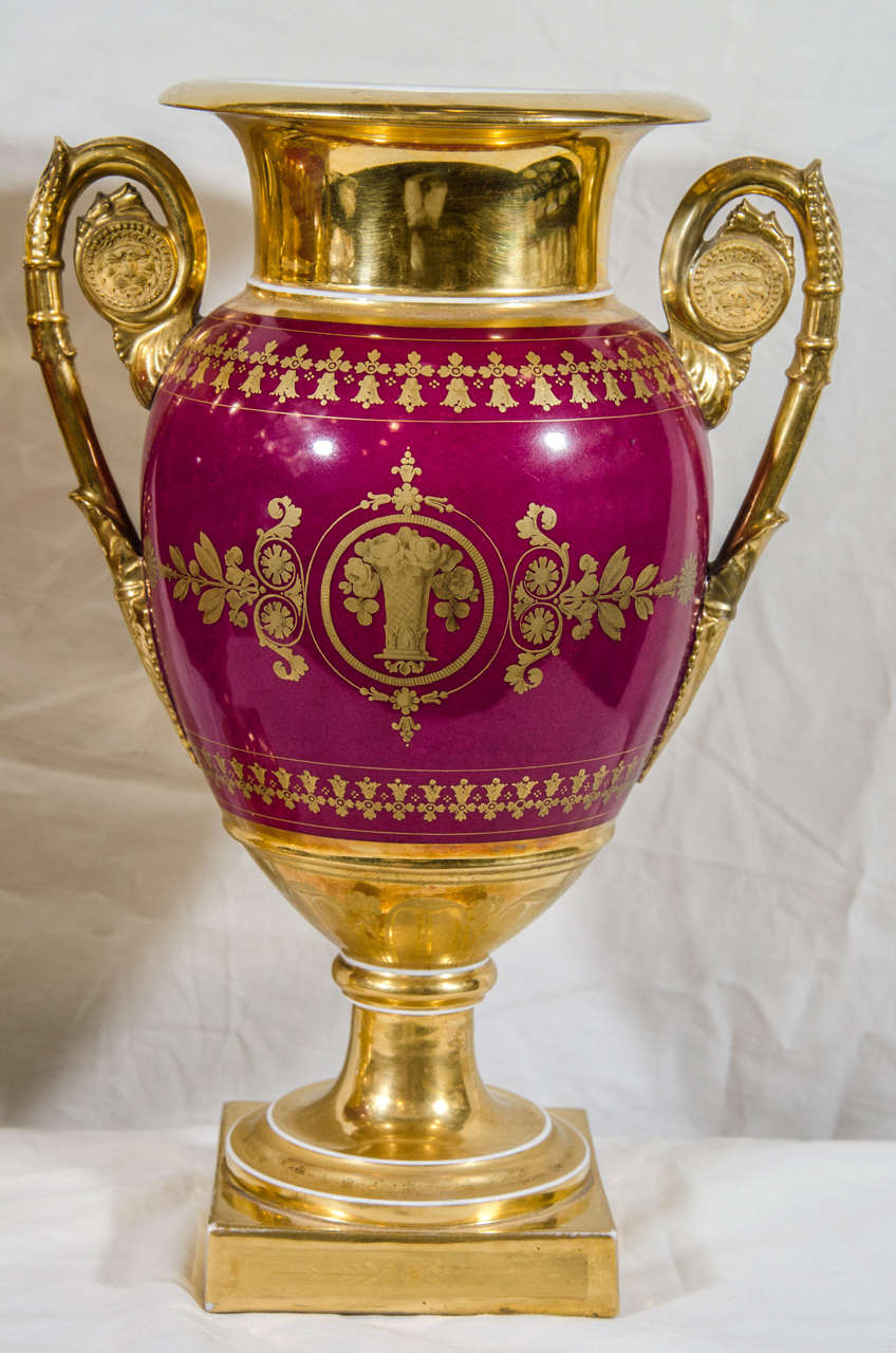 Pair Antique French Porcelain Vases with HandPainted Landscape Scenes