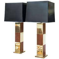 Pair of Brass and Walnut Laurel Lamps