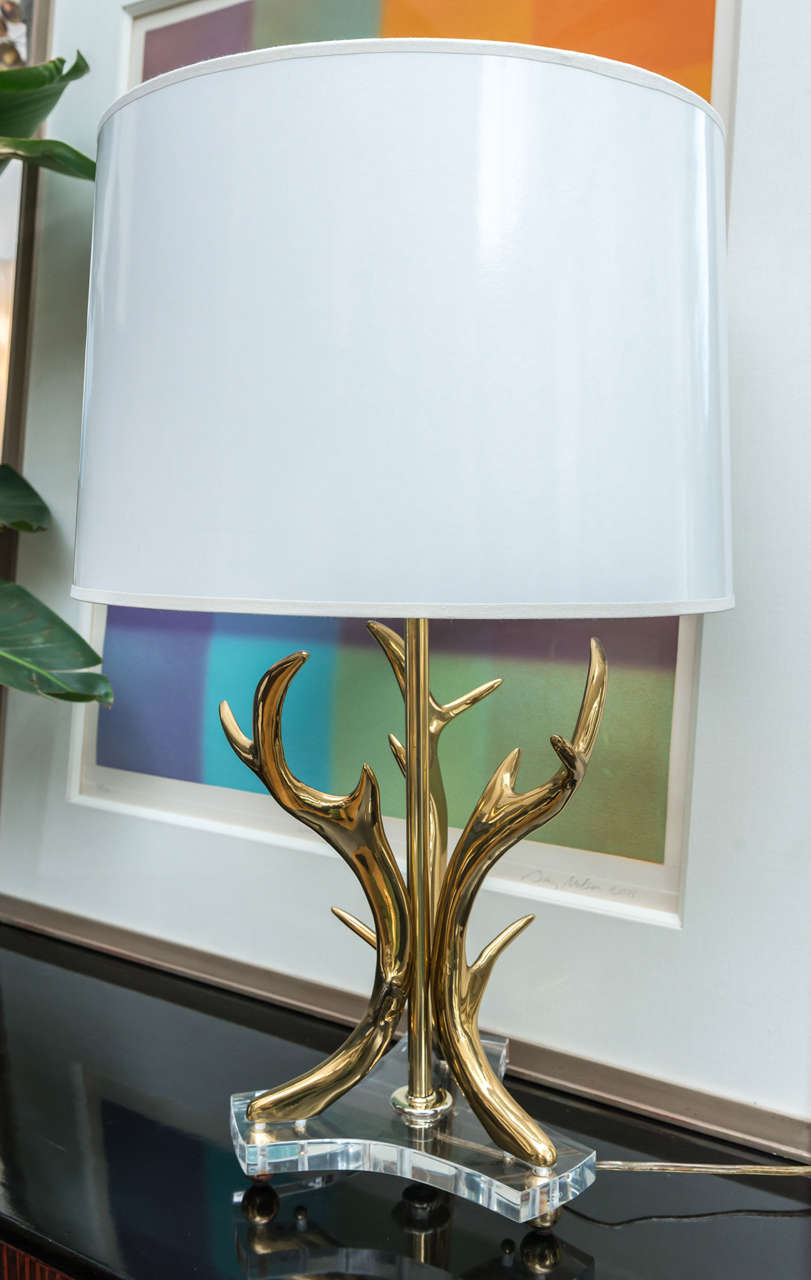 Beautiful Polished Brass Antler Lamp 2