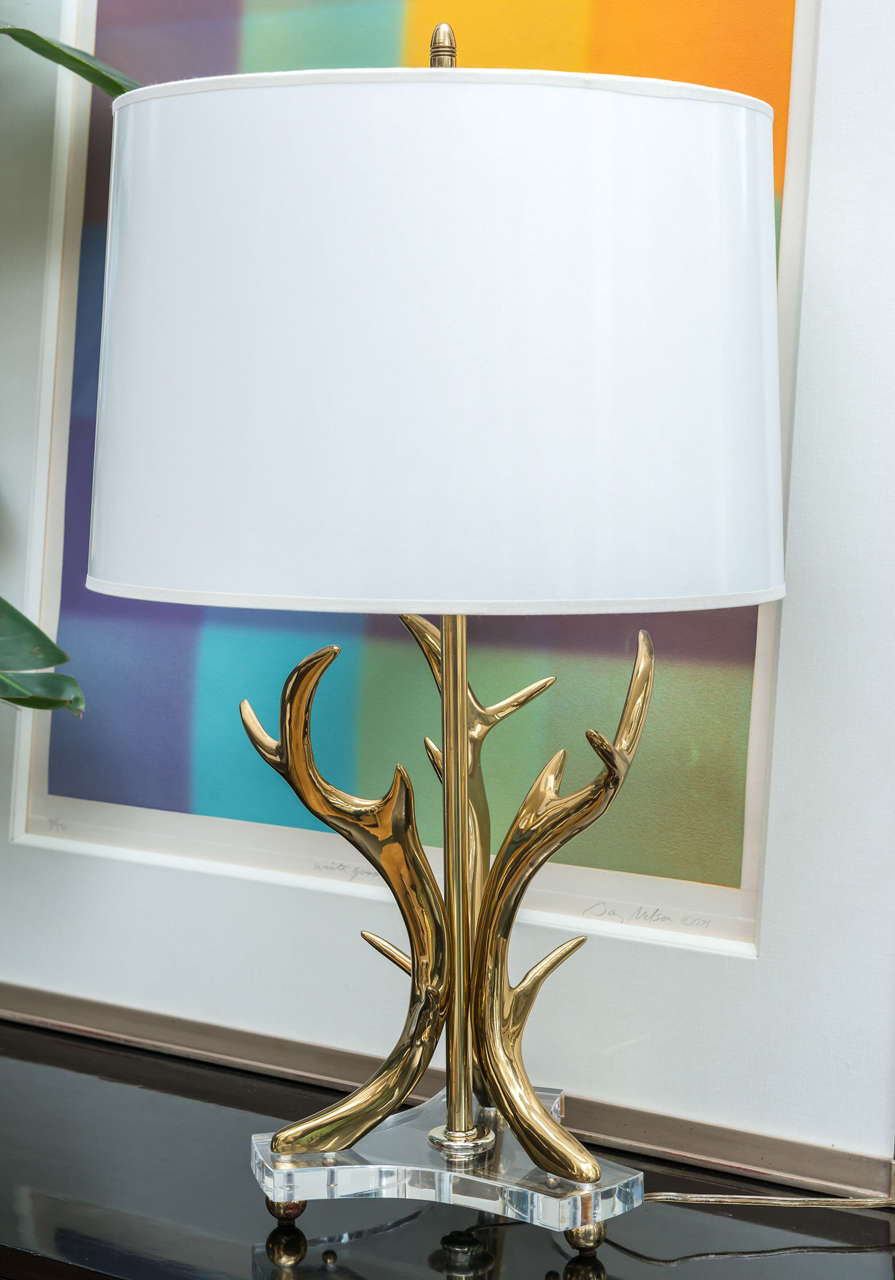 Beautiful Polished Brass Antler Lamp 3