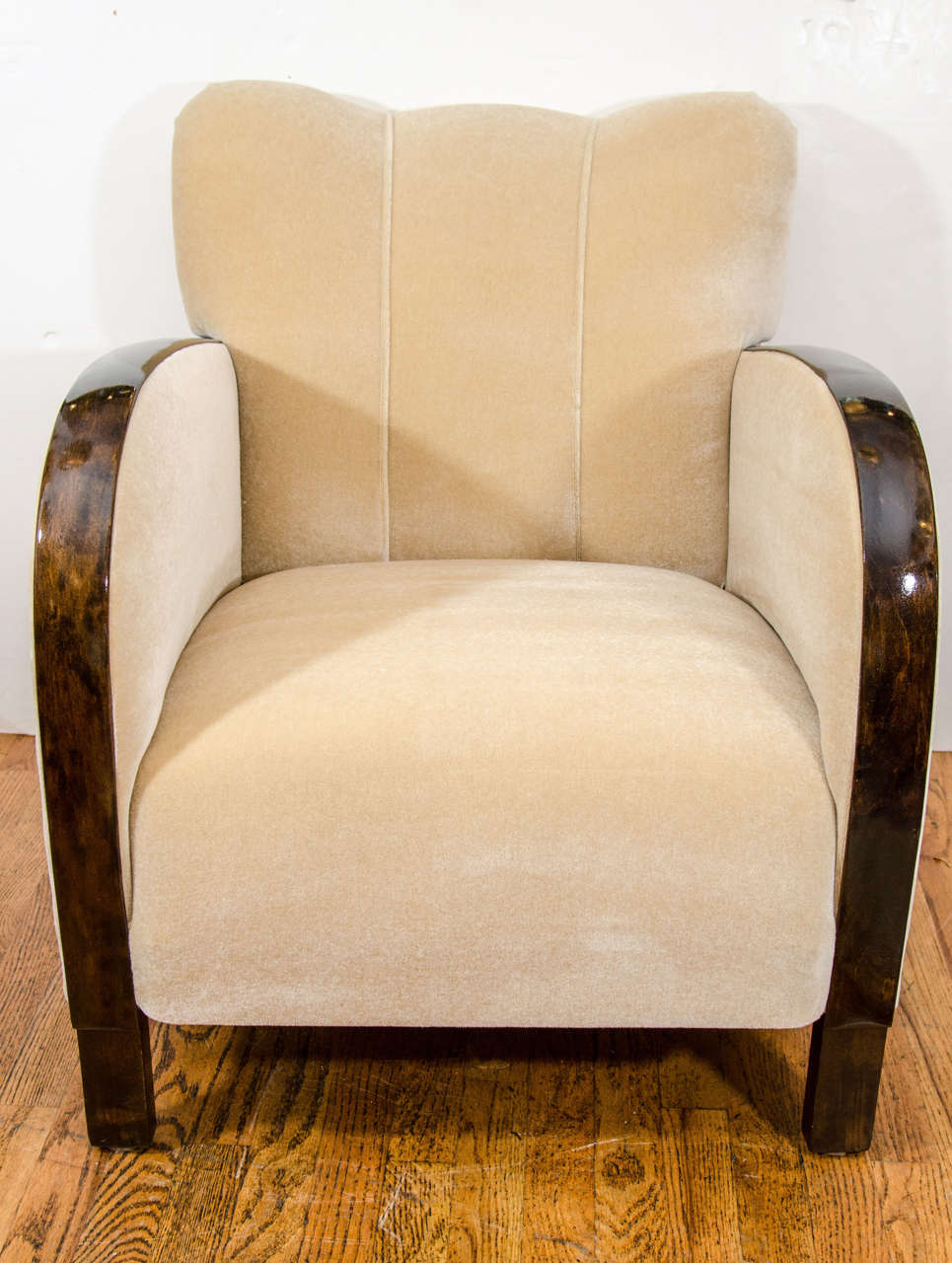 Who can resist the pull of a comfy, mohair reading chair?  Sprung, and newly upholstered with a cool lining of horsehair, the tailored, channelled back invites you home to sit back and relax!  A cocktail, anyone?