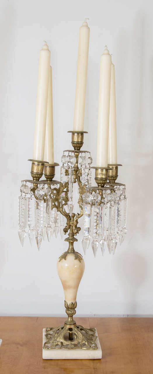 A Pair of Marble and Crystal Candelabra