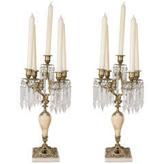 A Pair of Marble and Crystal Candelabra